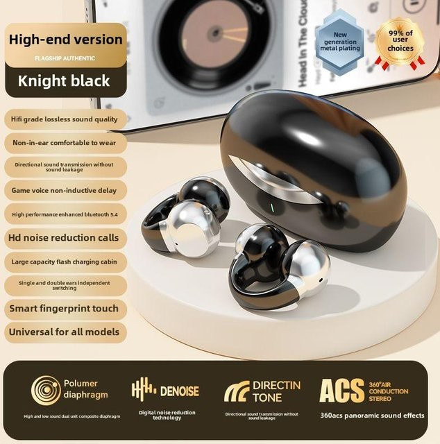QUEED Bluetooth-Headset TWS mit Ohrclip und Digitalanzeige in Schwarz - Bild 1