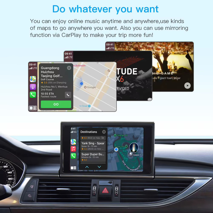 AUTOABC Kabelloses CarPlay und Android Auto Interface für Audi A6 A7 2012-2018 mit Mirror Link, AirPlay, Navigationsfunktionen und Rückfahrkamera, Schwarz - Bild 3