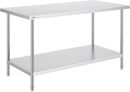 VEVOR Zubereitungstisch aus Edelstahl in Silber, höhenverstellbarer Arbeitstisch aus Metall für Küche, Garage oder Restaurant, B/T/H: 152,4 x 76,2 x 86,4 cm - Bild 1