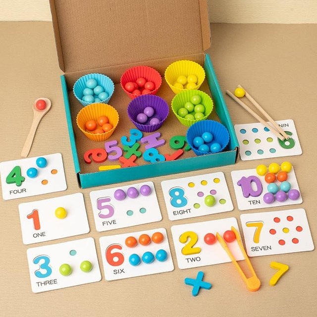 Fashnics Montessori Holzperlen-Clip-Spielzeug, Lernspielzeug, Farbsortierung - Bild 1