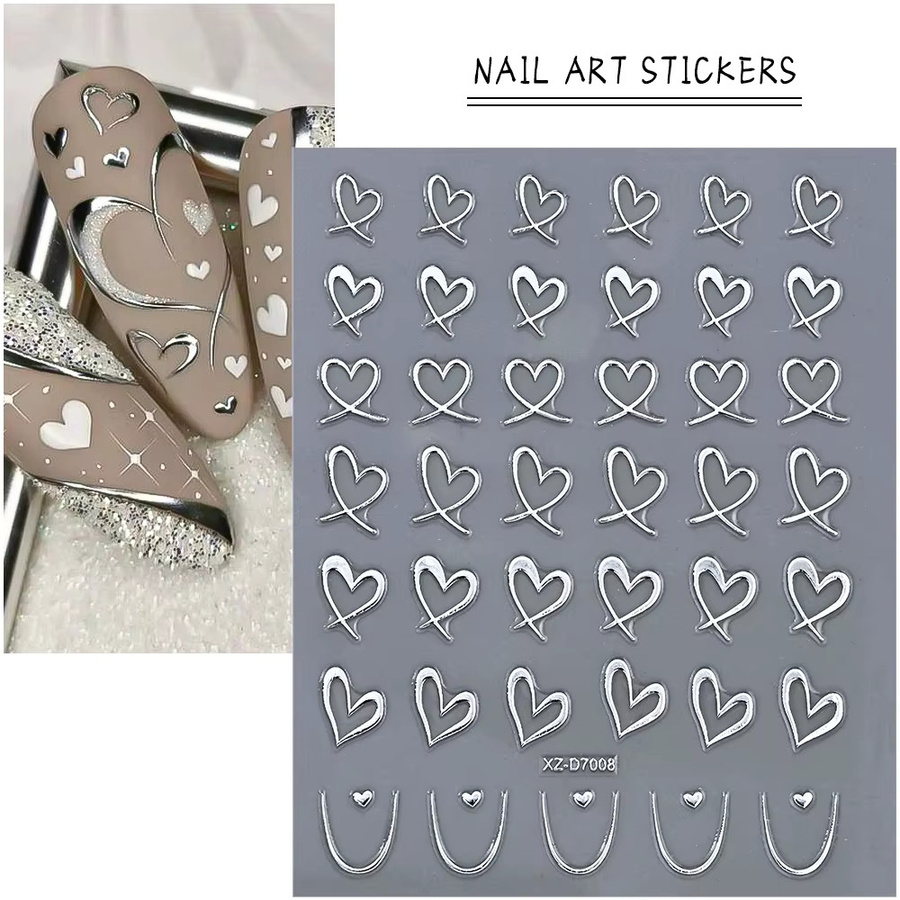 HotPress Nail Art Aufkleber, Silber, Herz-Design - Bild 2