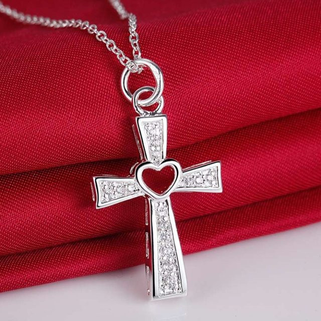 SAY Halskette 925 Silber, Herz-Kreuz-Anhänger, Zirkonia, Damen - Bild 1