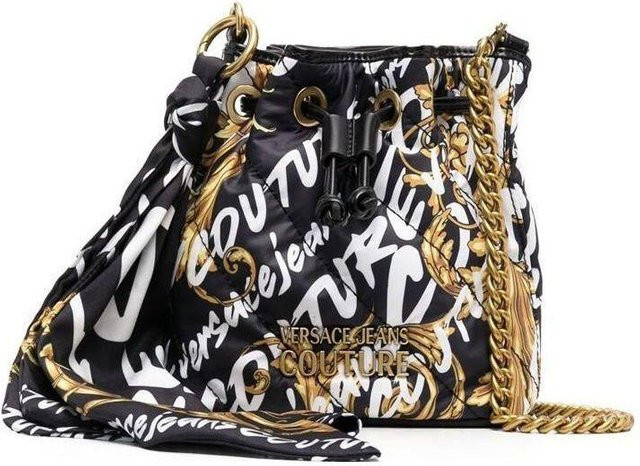 Versace Jeans Couture Kette, Stoff Beuteltasche, Damen, Schwarz, Brown - Bild 1