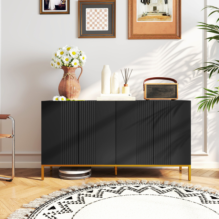 HOMCOM Buffet Aufbewahrungsmöbel in modernem Design mit 2 Schränken, Schwarz und Gold, aus Holz und Metall - Bild 2
