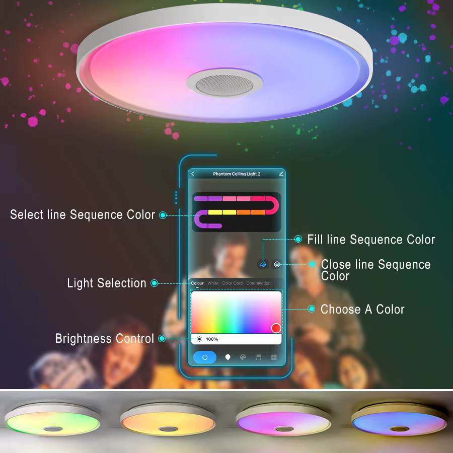 Morden Tuya Smart RGB Deckenleuchte mit Lautsprecher, 45W dimmbare LED-Rundlampe in Weiß mit App- und Fernbedienungssteuerung für Wohnzimmer und Schlafzimmer - Bild 2