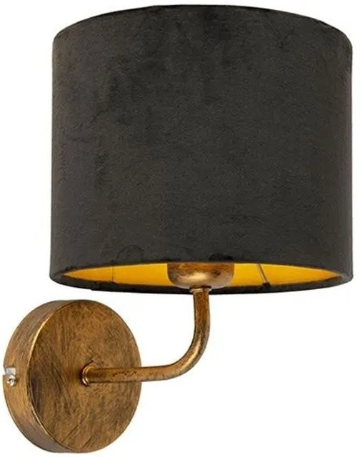 QAZQA Vintage Wandlampe in Gold mit schwarzem Veloursschirm, dimmbar, E27 - Bild 1