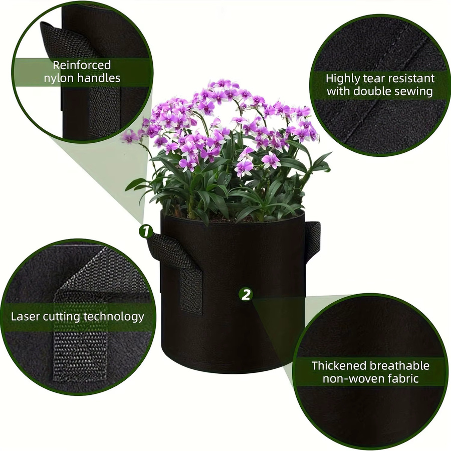 SPONDWILD 10-teiliges Set verstärkte Kartoffelpflanzbeutel aus Vliesstoff in Schwarz für Gemüse und Blumen - Bild 6