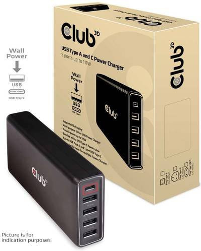 Club3D USB Ladestation 111 W mit 4x USB-C und 1x USB-A in Schwarz - Bild 2