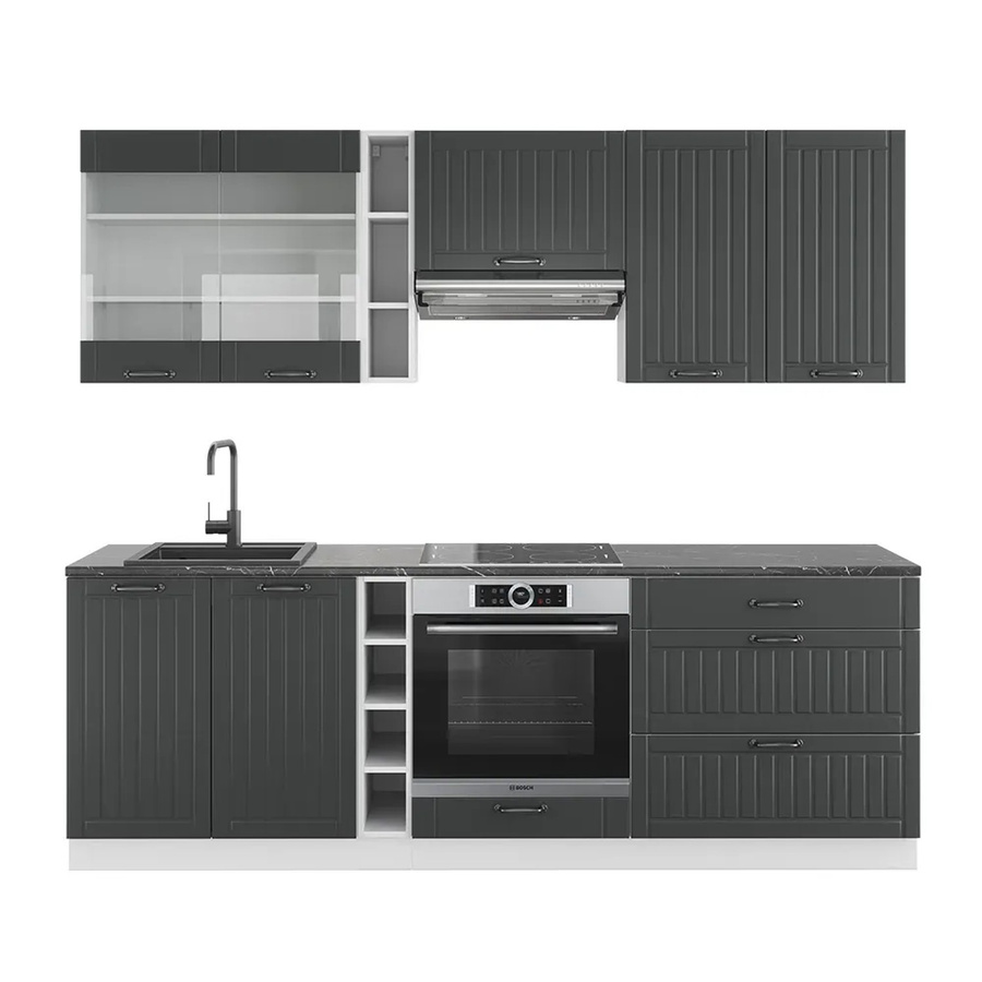 Vicco Fame-Line Küchenzeile Landhausstil in Anthrazit und Weiß, Breite: 235 cm, Höhe: 82 cm, Tiefe: 60 cm - Bild 2