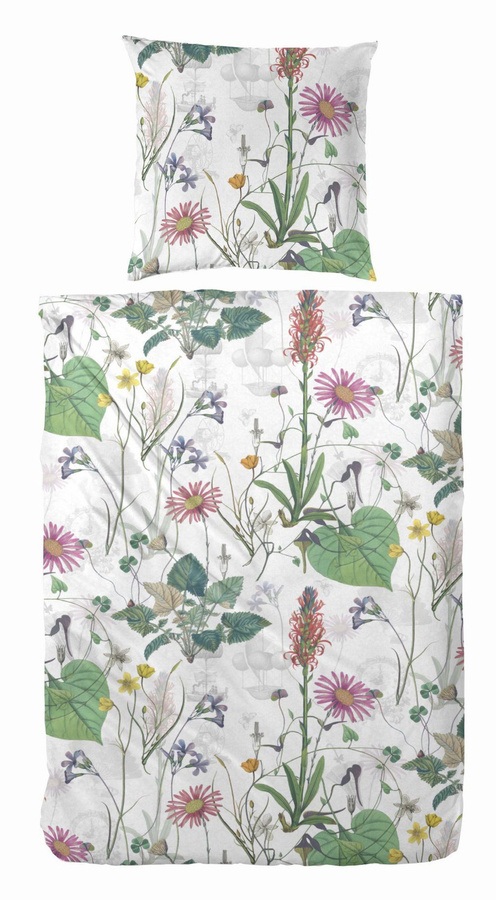 Primera Mako-Satin Bettwäsche mit Blumen- und Blättermuster in Silber, B/H: 155 x 220 cm und 80 x 80 cm - Bild 1