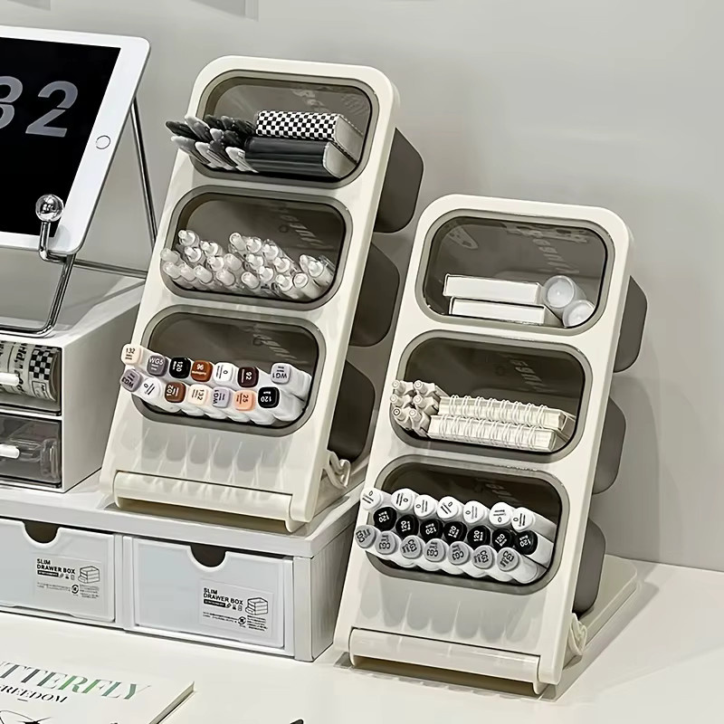 Schreibtisch-Organizer aus Kunststoff in Weiß mit schrägem Stifthalter und Aufbewahrungsregal für Marker und Büromaterial - Bild 2