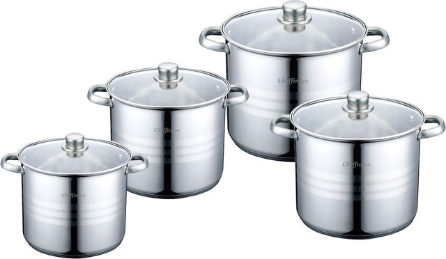 Cheffinger 8-teiliges Kochtopf-Set aus Edelstahl mit Deckeln, Silber, Induktion geeignet - Bild 1
