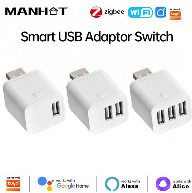 Tuya Smart Micro USB Adapter Schalter WiFi und Zigbee kompatibel mit Alexa und Google Home, Weiß - Bild 1