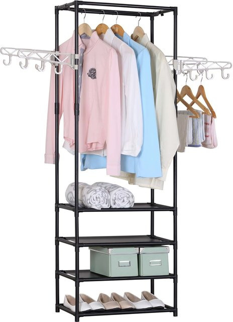 HTI-Line Garderobe Lena L Kleiderstange mit Regalböden aus Metall in Schwarz - Bild 1