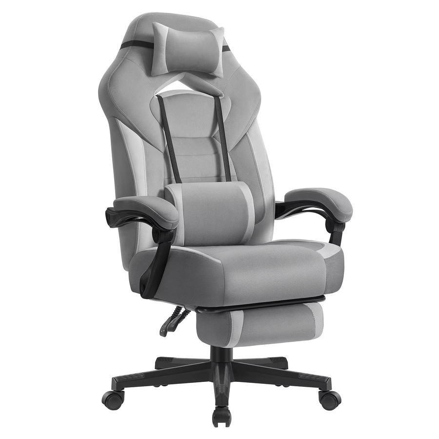 Ergonomischer SONGMICS Gaming-Stuhl in Schwarz mit Fußstütze, Kopfstütze und Armlehnen aus Stoff - Bild 3