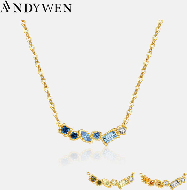 Andywen Halskette, 925 Silber, Gold, Zirkonia, Kristall, Unisex - Bild 1