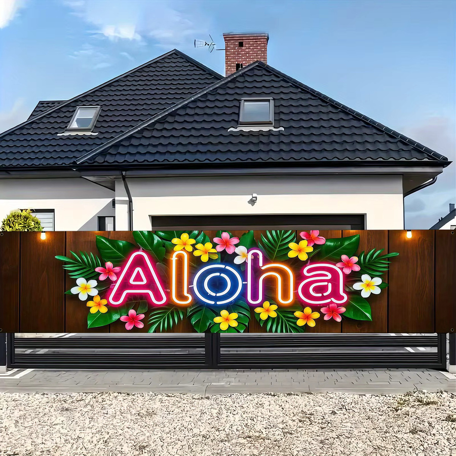 VIKAMA Aloha Banner mit tropischem Blumenmuster in Multicolour für Sommerpartys und Poolpartys, B/H: 180 x 35 cm - Bild 2