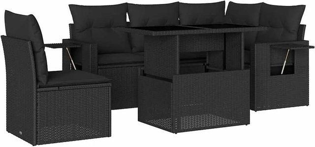 vidaXL 6-teilige Garten-Sofagarnitur aus Poly-Rattan und pulverbeschichtetem Stahl in Schwarz mit Kissen - Bild 1