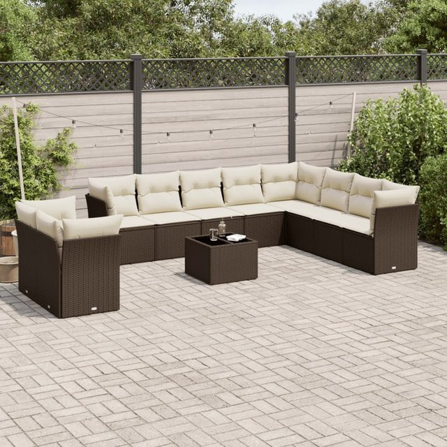 vidaXL 11-teiliges Garten-Sofagarnitur-Set aus Polyrattan mit Kissen, Braun - Bild 3