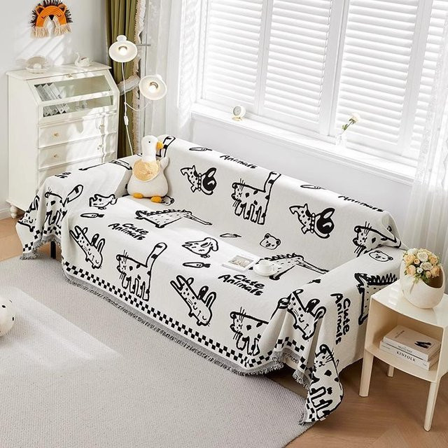 Your Warm Home Chenille Sofa Überwurf in Schwarz mit Jacquard-Muster, B/B: 130 x 180 cm - Bild 1