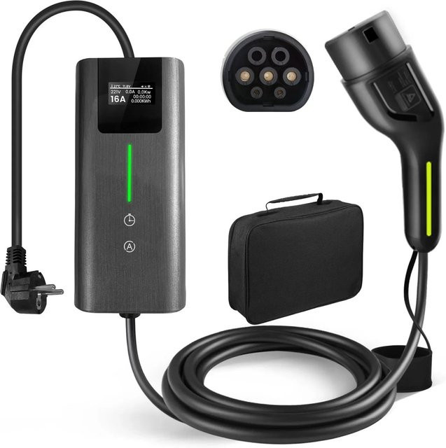 Junsun EV Ladegerät 3,5 kW mit 4 m Type 2 Kabel, 1-phasig 6-16A, Grau - Bild 1