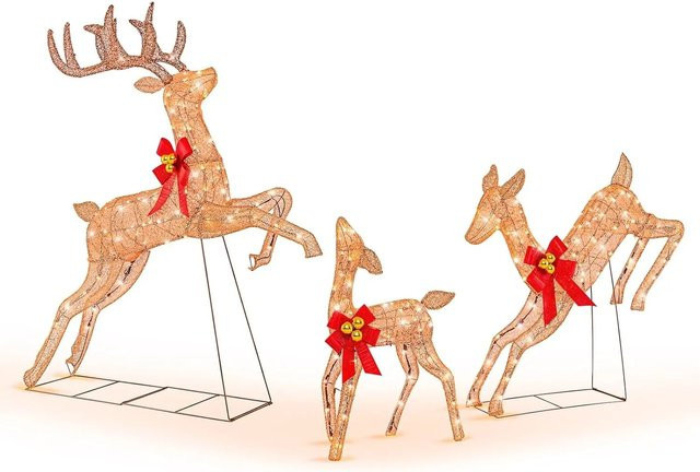 Costway 3-teiliges LED Rentier Familie in Gold mit 255 warmweißen Lichtern - Bild 1