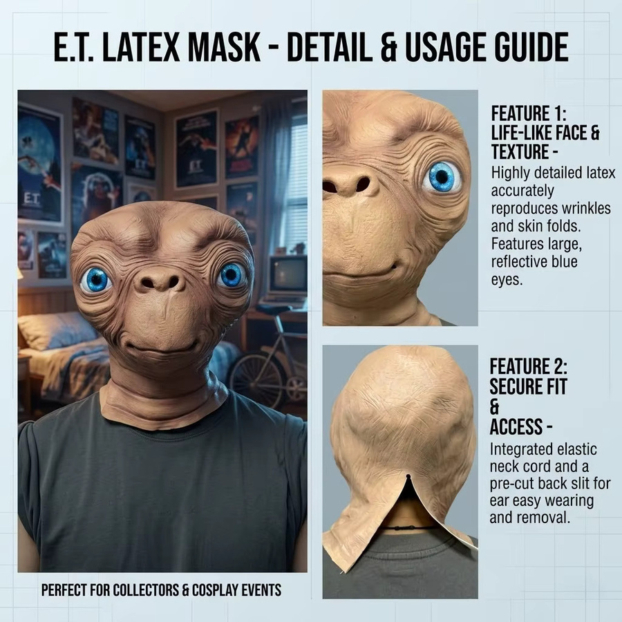 patygr Alien-Latexmaske, Weltraum, Vollkopfmaske, Gummi, Unisex - Bild 3