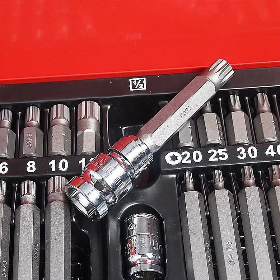 Podofo 40-teiliges Schlagschrauber-Bit-Set mit Sechskant, Stern, Torx und Spline für 1/2 Zoll und 3/8 Zoll Antrieb inklusive Aufbewahrungskoffer - Bild 3