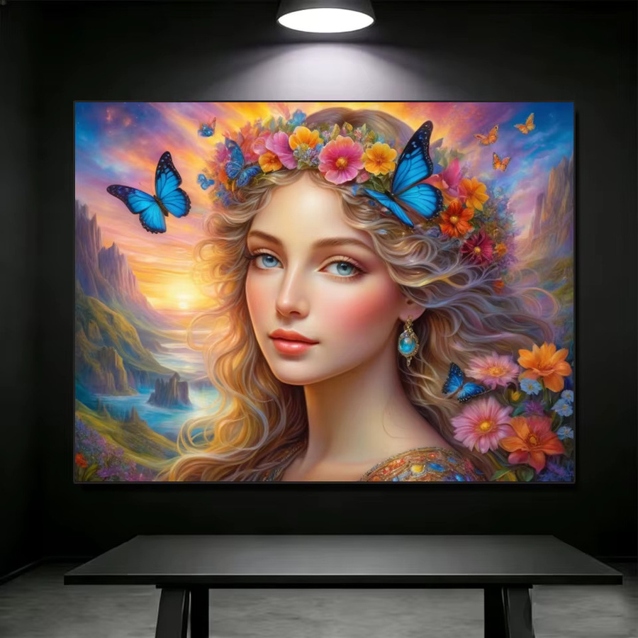 FANQING Diamantmalerei Set Fee Porträt mit Landschaft und floralen Elementen in Multicolour als 5D Mosaik Kit für deine Home Dekoration - Bild 2