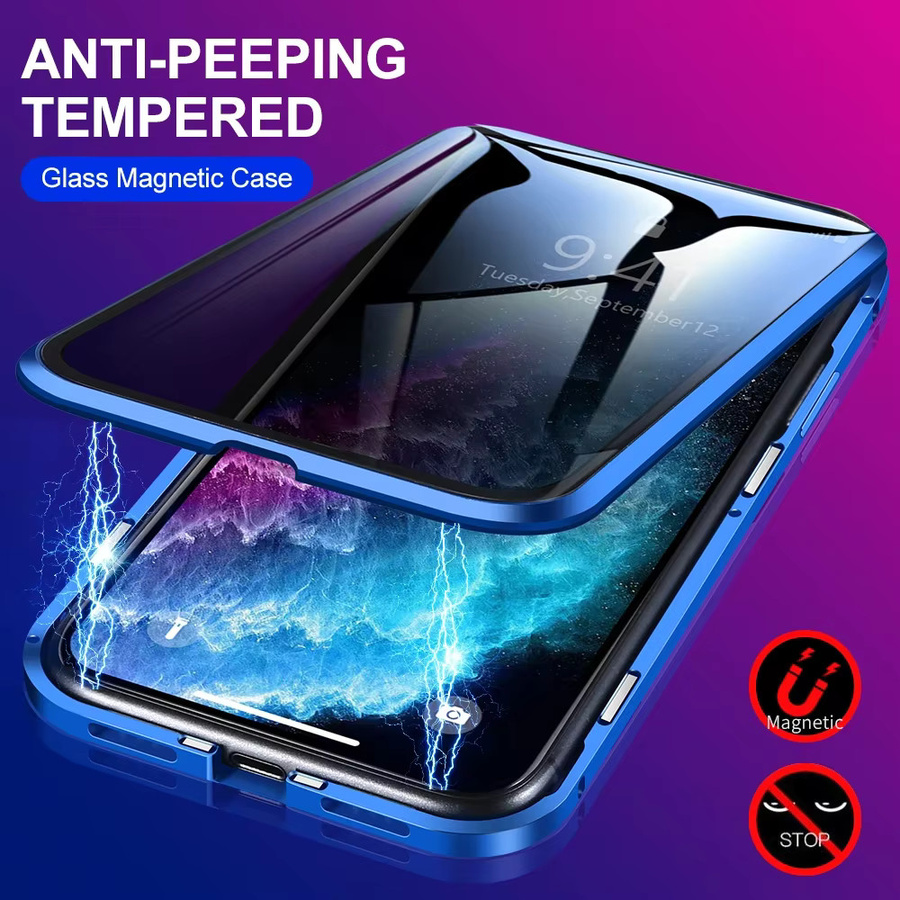 Xiaomi Magnetische Handyhülle aus gehärtetem Glas mit Anti-Peeping-Privatsphäre-Schutz für Redmi Note 12 13 14 Pro Plus 5G, Farbe: Silber - Bild 2