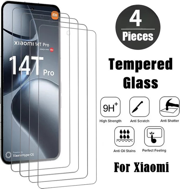 4-teiliges Displayschutzfolien-Set aus gehärtetem Glas für Xiaomi 14T 13T 12T 11T Pro 15 14 13 12 11 Lite 5G in Transparent - Bild 1