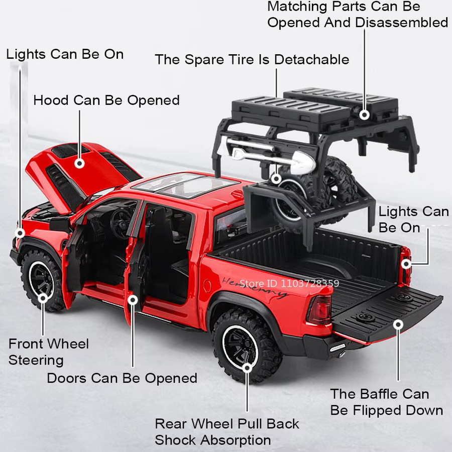MAKEDA Pickup F150 Mammut, Geländewagen, 1:32, Metalldruckguss, mit Licht und Sound - Bild 4