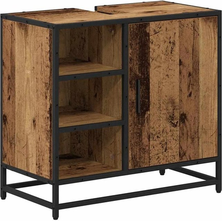 vidaXL Badezimmerschrank in Altholz-Optik Braun mit Tür und Regalfächern, B/T/H: 65 x 33 x 60 cm
