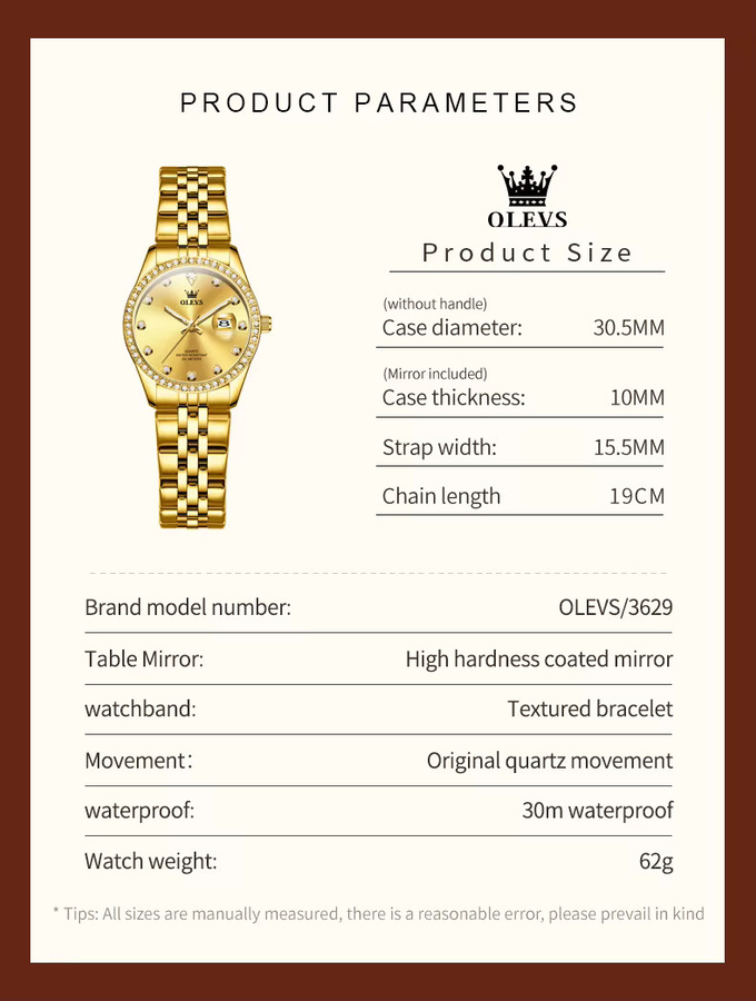 OLEVS Armbanduhr, Quarz, Edelstahl, Gold, Diamantbesetzt, Damen - Bild 4