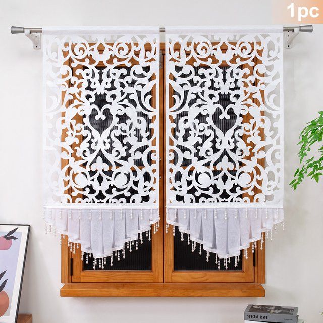 FLYINGCURTAINS Dekorativer Vorhang in Weiß mit Kristallperlen und ausgehöhltem Design, B: 70 cm, H: 140 cm - Bild 1