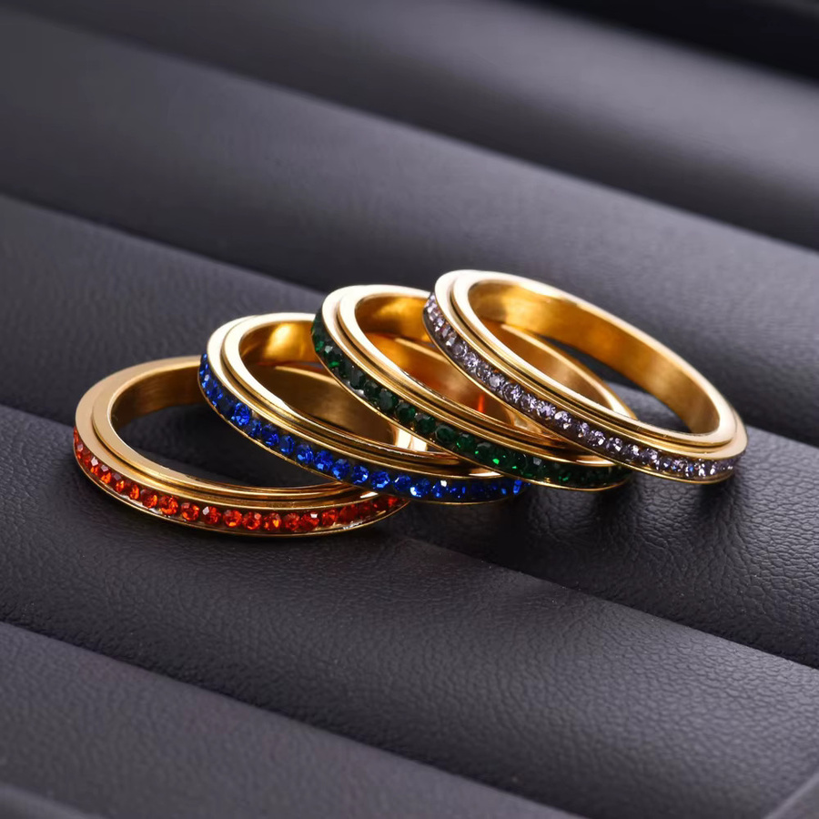 Spinner-Ring Titan-Stahl, Bunter Zirkonia, 3mm - Bild 1