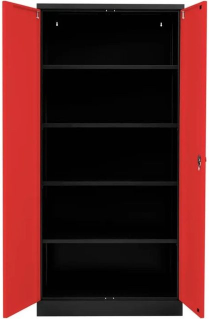 PROREGAL Stahlschrank Bee mit 10 verstellbaren Fachböden und Scharniertüren, Schwarz und Rot, H x B x T: 195 x 92 x 60 cm - Bild 1