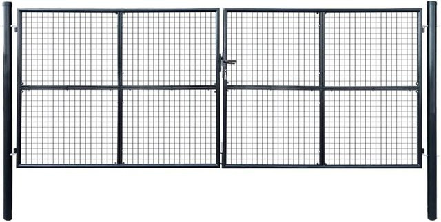 vidaXL Gitter-Gartentor aus verzinktem Stahl in Anthrazitgrau, Breite: 415 cm, Höhe: 150 cm - Bild 1