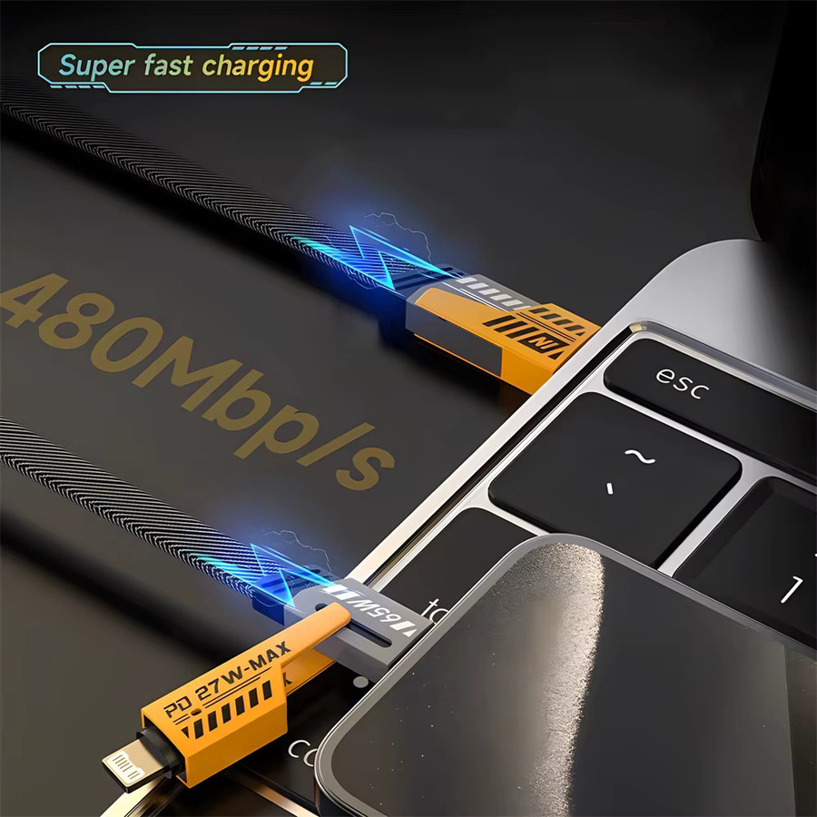 BESY Multi-USB Schnellladekabel mit USB-C und Micro-USB Anschlüssen, 240W/65W, Schwarz - Bild 4