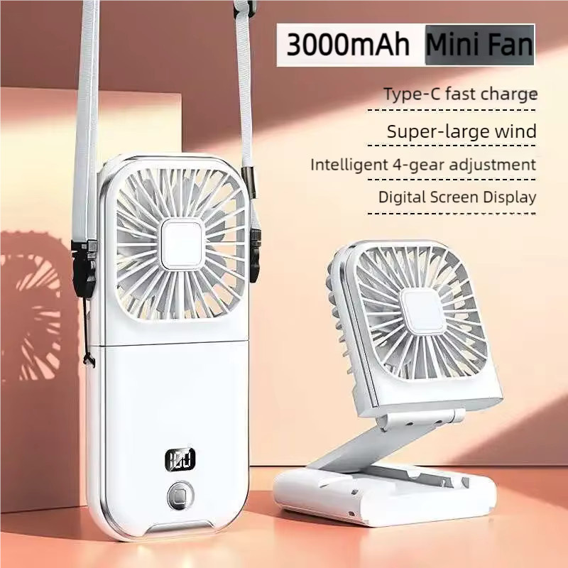 Golden Sunday Handventilator mit 3000mAh Akku, tragbarer faltbarer Nackenventilator in Weiß mit einstellbaren Geschwindigkeiten und USB-Ladefunktion - Bild 2