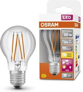 OSRAM Star+ LED-Lampe mit Tageslichtsensor, E27, Filament-Optik, Warmweiß (2700K), 806 Lumen, transparentes Glas, Ersatz für 60W Leuchtmittel, nicht dimmbar - Bild 1