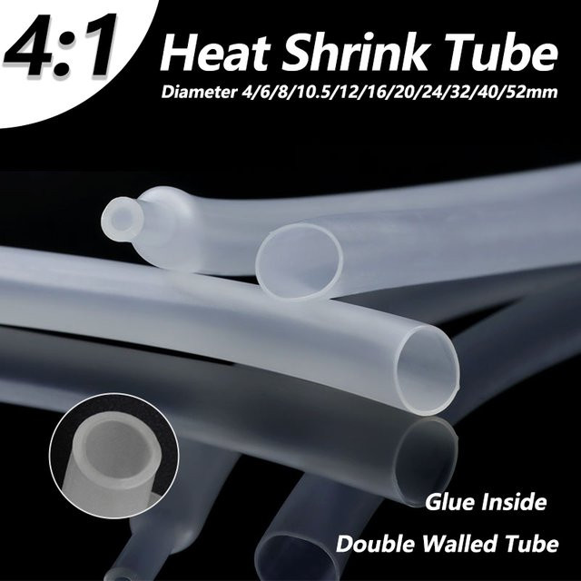 Selbstklebender Schrumpfschlauch transparent mit Kleber und Drahtschutz, doppelwandig, Durchmesser: 4 mm, 6 mm, 8 mm, 12 mm, 16 mm, 20 mm, 24 mm, 32 mm, 40 mm, 52 mm - Bild 1