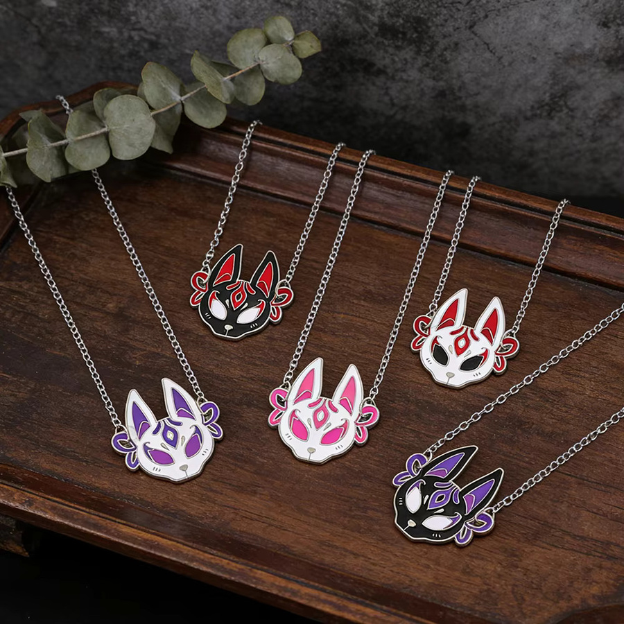 Bandai Halskette Fuchs-Schutzmasken, Emaille-Anhänger, Edelstahl, Silber, Unisex - Bild 3