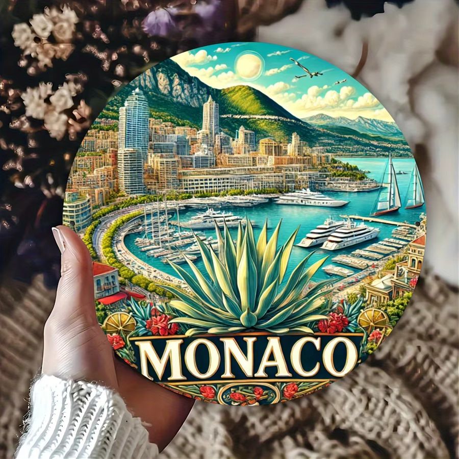 Monaco Vintage Rundes Metallschild aus Aluminium von Potdemiel, Multicolor, Durchmesser: 20 cm - Bild 3