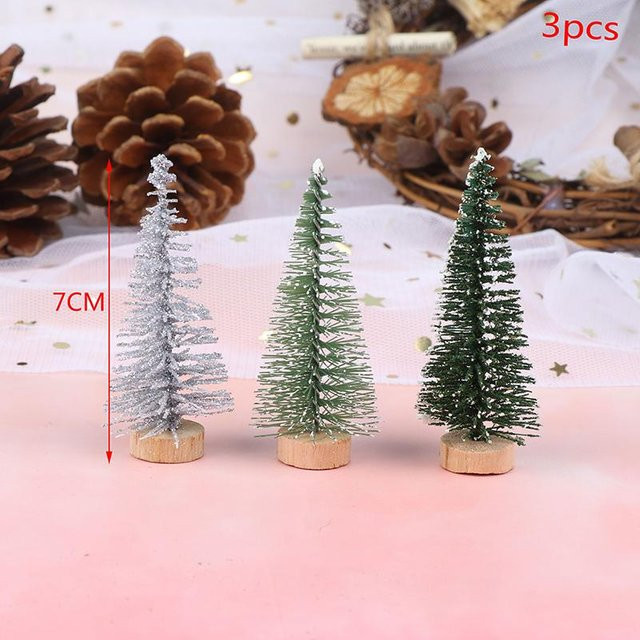 3er Set Mini Kiefern-Weihnachtsbaum mit Holzbasis in Grau für Tischdekoration, Höhe: 7 cm und 9 cm - Bild 1