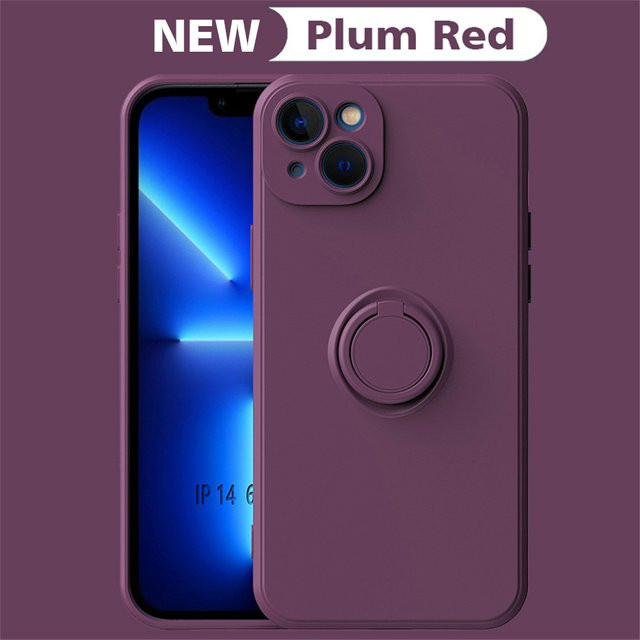 Magnetische Flüssigsilikon-Schutzhülle mit Ringhalter für iPhone 16 15 14 13 12 11 Pro Max Plus Mini XS XR 7 8 Plus 6S in Grau und Lila - Bild 1