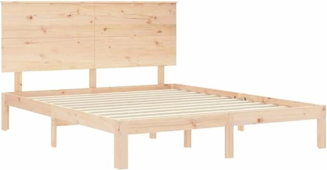 vidaXL Massivholzbett aus Kiefernholz mit Kopfteil in Braun, rustikale Optik, B/T/H: 150 x 200 x 82,5 cm - Bild 1