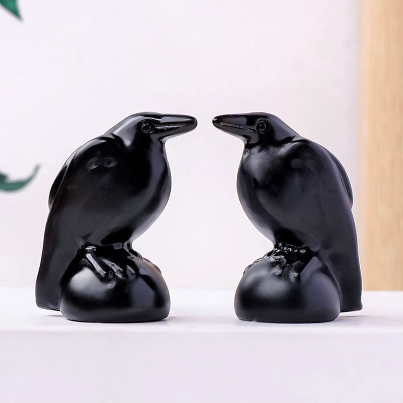 LuckyBird Krähenfigur aus schwarzem Naturstein als handgefertigte Vogelskulptur zur Dekoration - Bild 3