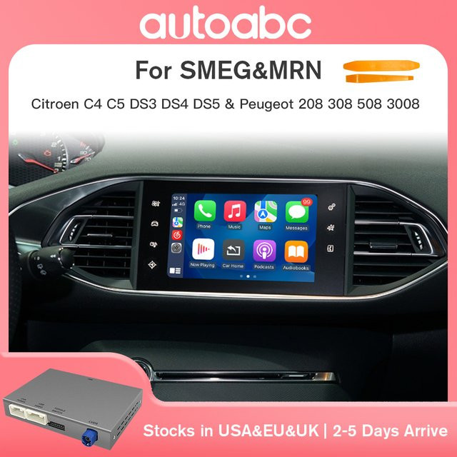 AUTOABC Kabelloser CarPlay und Android Auto Adapter für Peugeot und Citroen SMEG Systeme mit Rückfahrkamera-Unterstützung via Wi-Fi und Bluetooth - Bild 1