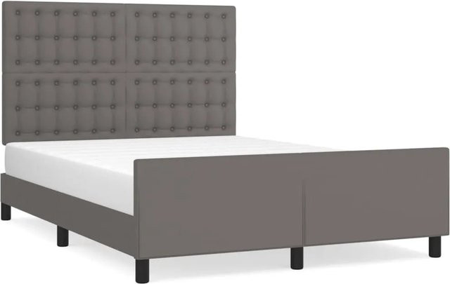 vidaXL Bettgestell mit Kopfteil in Grau aus Kunstleder und Holz, modernes Polsterbett für dein Schlafzimmer, B/T/H: 146 x 190 x 118 cm - Bild 1